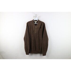 Vtg Cabelas Mens XL Faded Blank Heavy Cotton Ribbed Knit Henley Sweater Brown